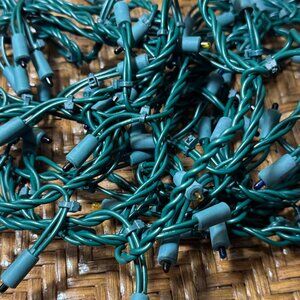 Vintage String Of Multicolor Christmas Holiday Lights 100 Bulb Set  Green Cord